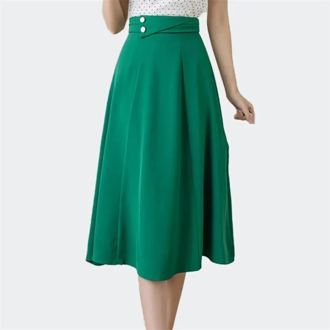 Dbdkejj Women Folds Waist Pleated Skirts Loose Stitching A-Line Skirts Office Casual Midi Skirts
