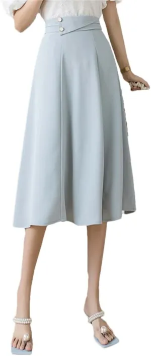 Dbdkejj Women Folds Waist Pleated Skirts Loose Stitching A-Line Skirts Office Casual Midi Skirts