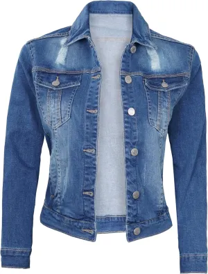 Decrum Denim Jacket for Women - Casual Stylish Outerwear Blue and White Jean Jacket Women