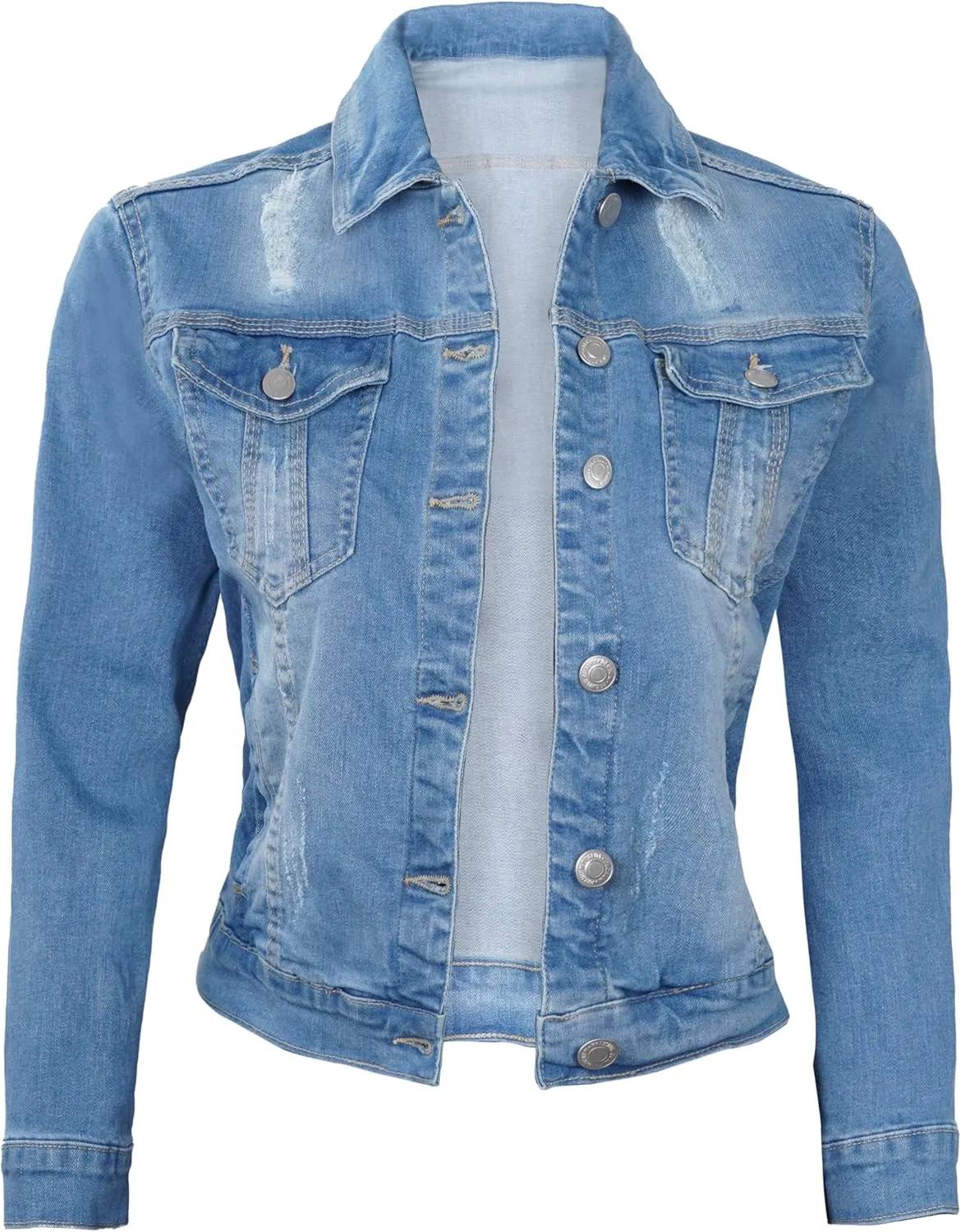 Decrum Denim Jacket for Women - Casual Stylish Outerwear Blue and White Jean Jacket Women