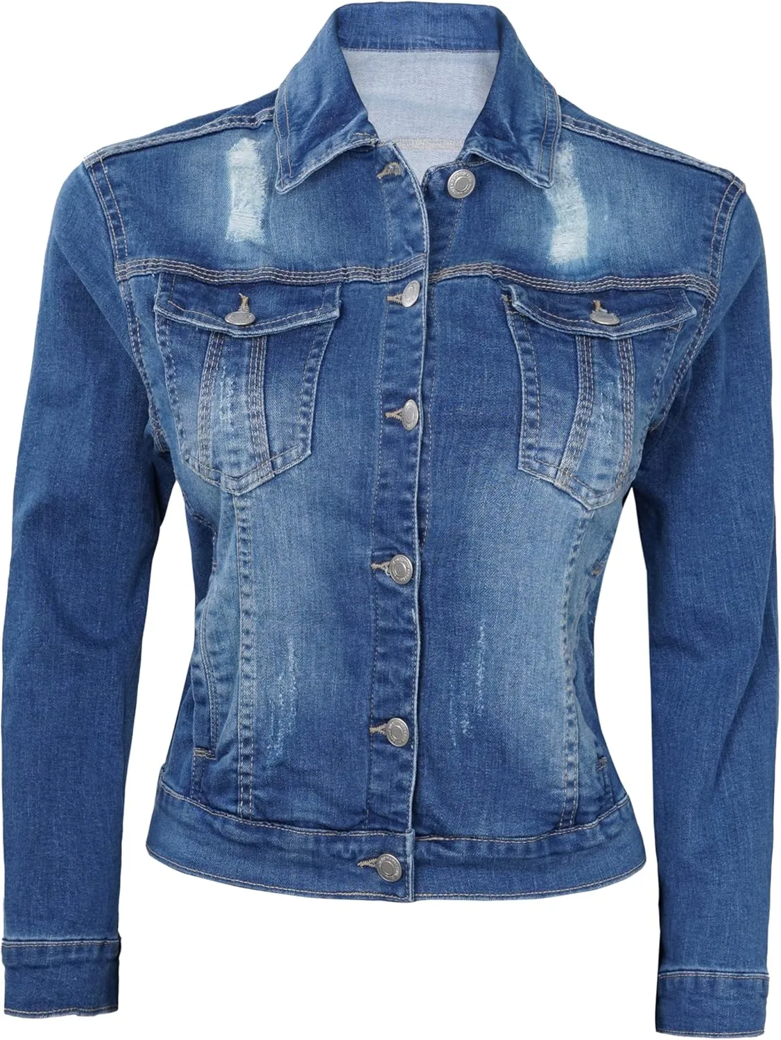 Decrum Denim Jacket for Women - Casual Stylish Outerwear Blue and White Jean Jacket Women