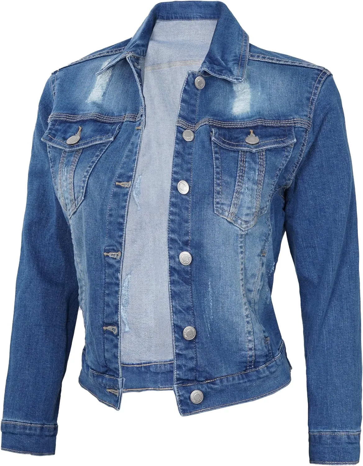 Decrum Denim Jacket for Women - Casual Stylish Outerwear Blue and White Jean Jacket Women