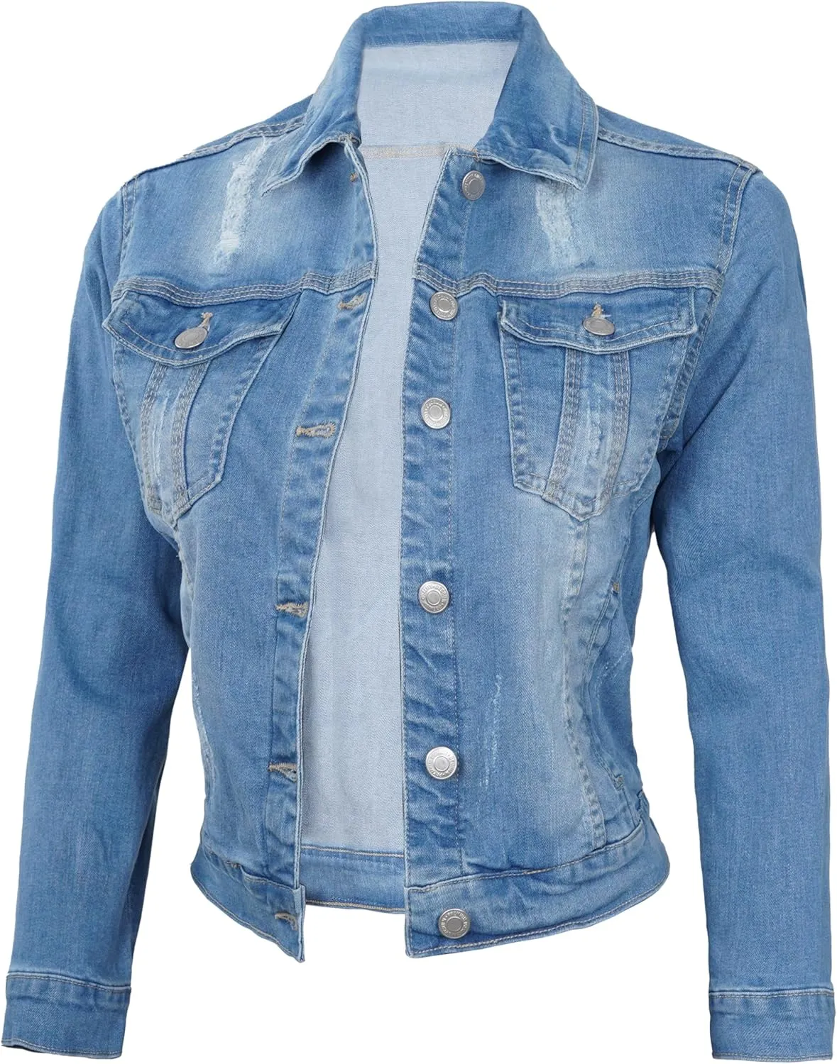 Decrum Denim Jacket for Women - Casual Stylish Outerwear Blue and White Jean Jacket Women