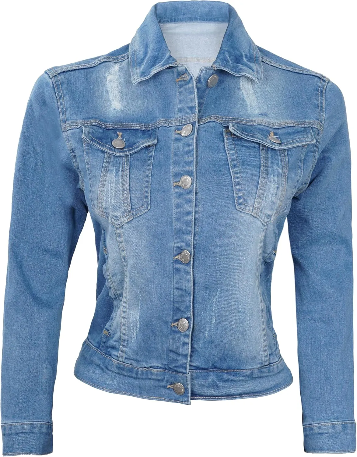 Decrum Denim Jacket for Women - Casual Stylish Outerwear Blue and White Jean Jacket Women