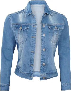 Decrum Denim Jacket for Women - Casual Stylish Outerwear Blue and White Jean Jacket Women