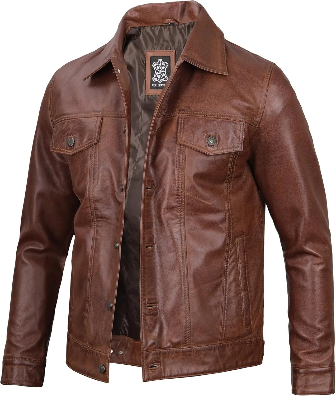 Decrum Leather Jacket For Men - Real Lambskin Vintage Trucker Mens Leather Jackets