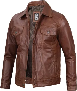 Decrum Leather Jacket For Men - Real Lambskin Vintage Trucker Mens Leather Jackets