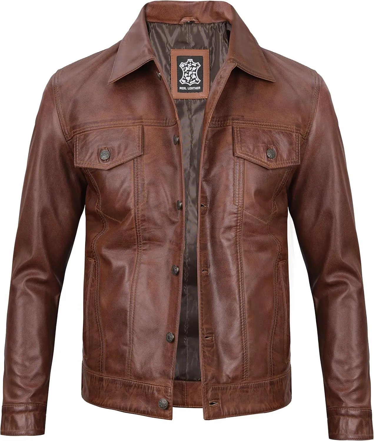 Decrum Leather Jacket For Men - Real Lambskin Vintage Trucker Mens Leather Jackets