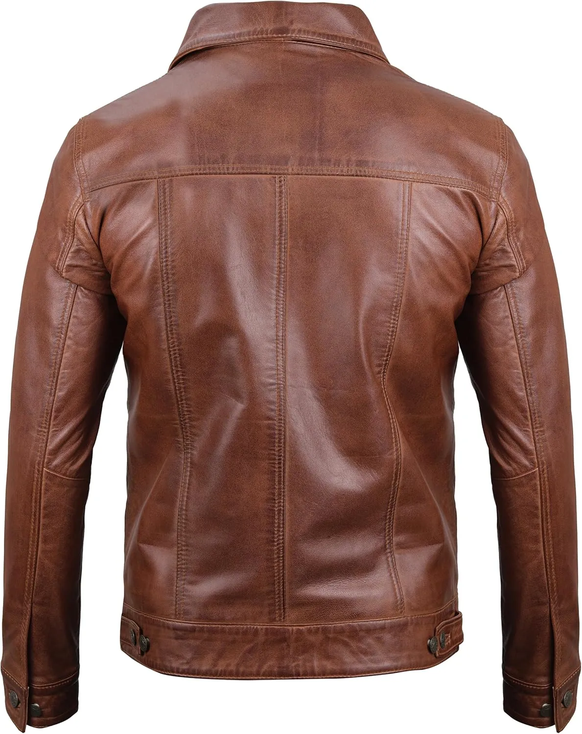 Decrum Leather Jacket For Men - Real Lambskin Vintage Trucker Mens Leather Jackets