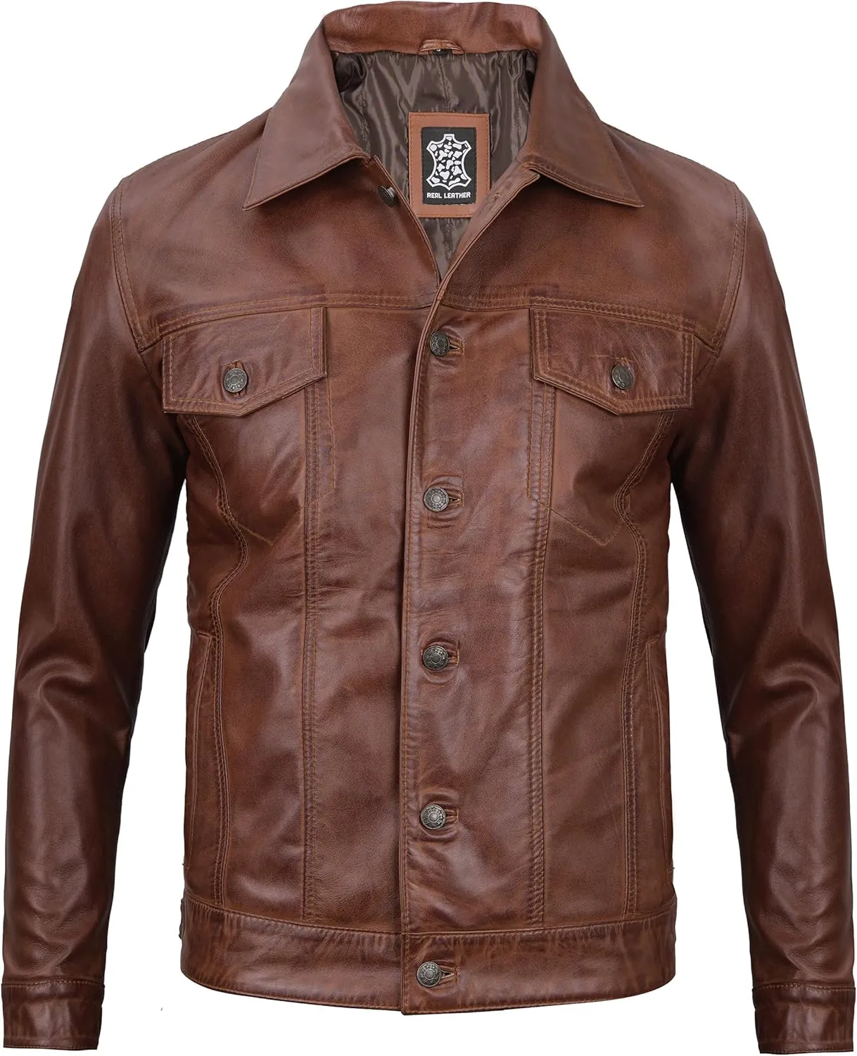 Decrum Leather Jacket For Men - Real Lambskin Vintage Trucker Mens Leather Jackets