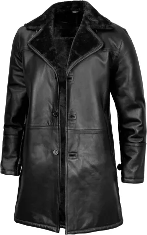 Decrum Men Leather Shearling Coat - Casual Real Lambskin Leather Coats for Men