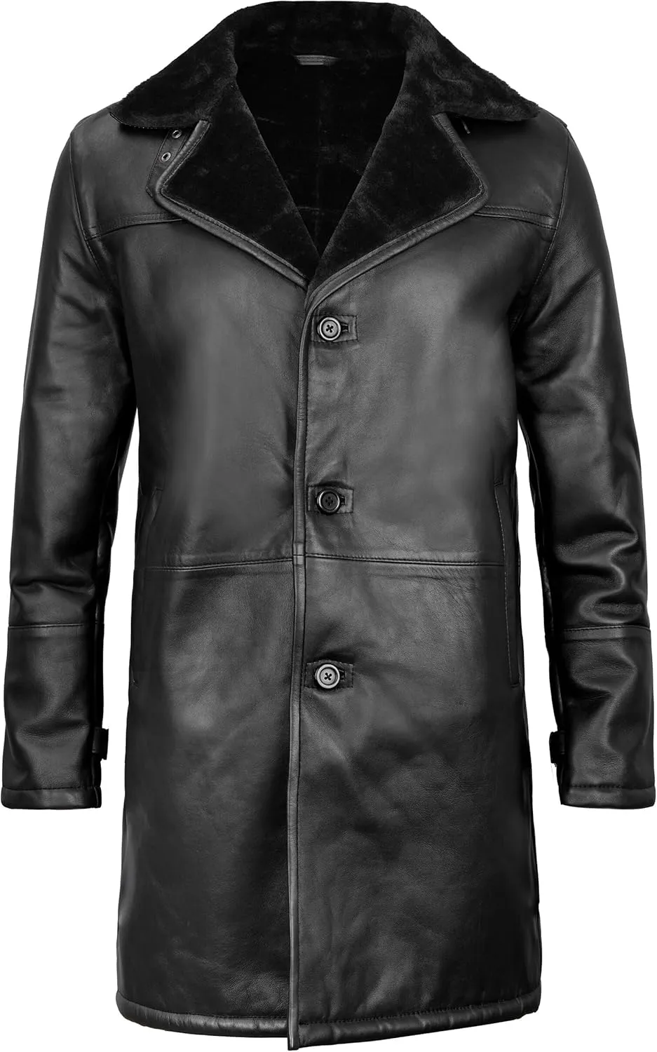 Decrum Men Leather Shearling Coat - Casual Real Lambskin Leather Coats for Men