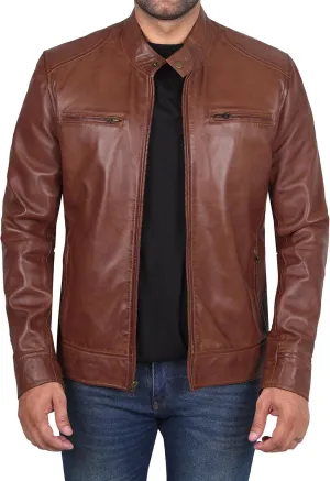 Decrum Mens Leather Jacket - Cafe Racer Style Real Lambskin Leather Jacket Men
