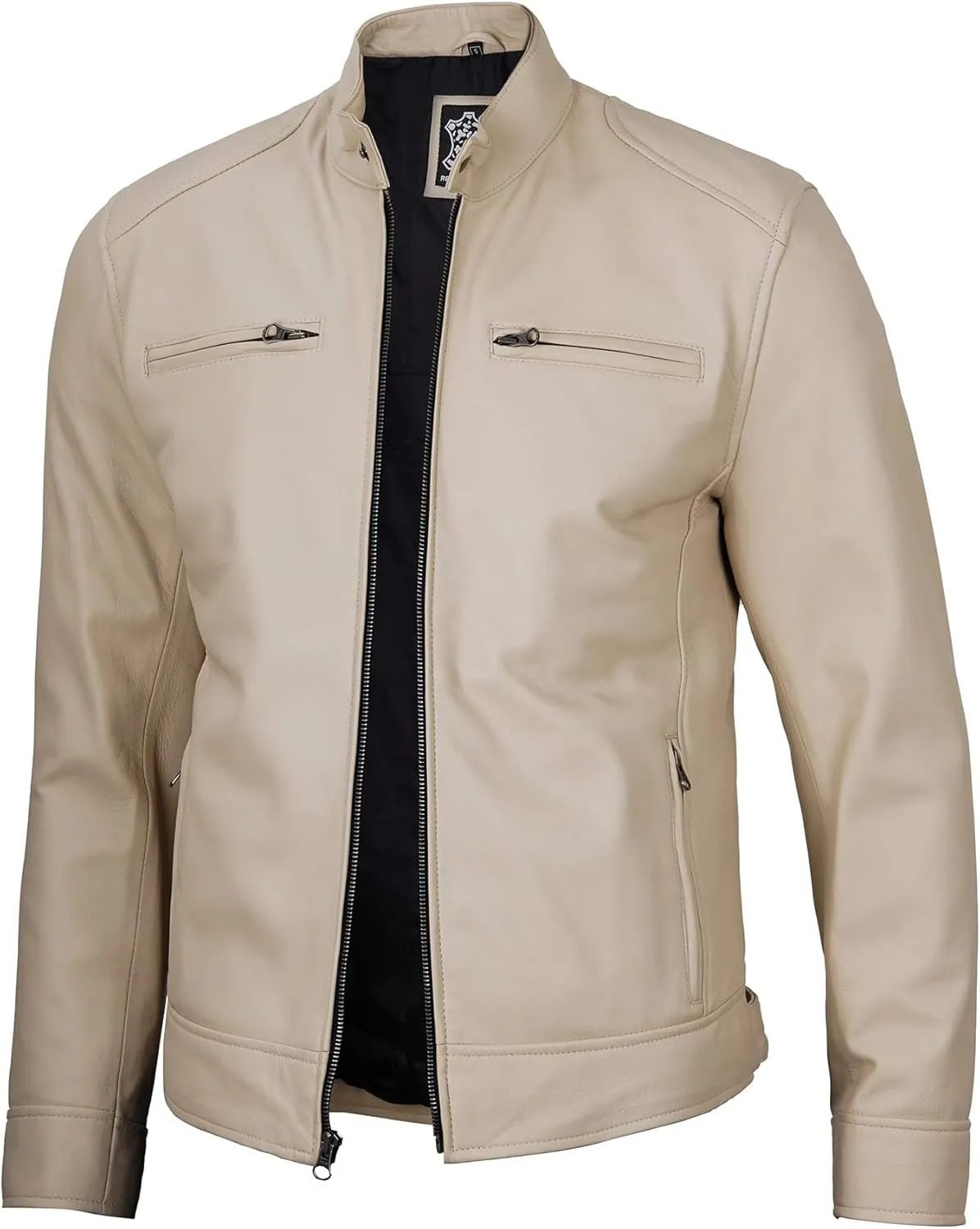 Decrum Mens Leather Jacket - Cafe Racer Style Real Lambskin Leather Jacket Men