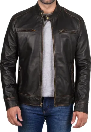Decrum Mens Leather Jacket - Cafe Racer Style Real Lambskin Leather Jacket Men