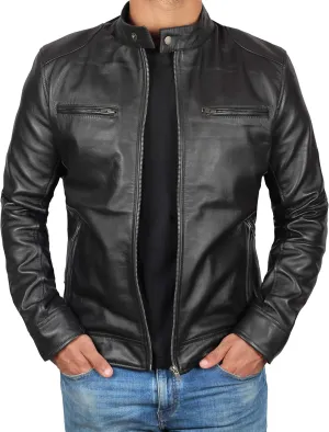 Decrum Mens Leather Jacket - Cafe Racer Style Real Lambskin Leather Jacket Men