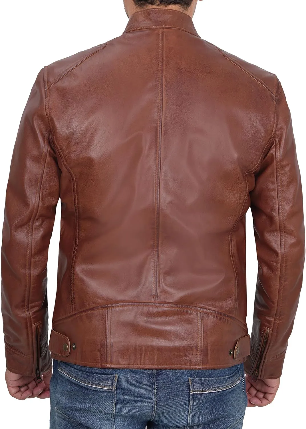 Decrum Mens Leather Jacket - Cafe Racer Style Real Lambskin Leather Jacket Men