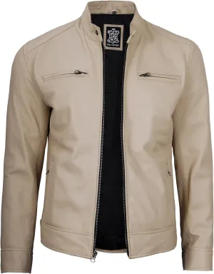 Decrum Mens Leather Jacket - Cafe Racer Style Real Lambskin Leather Jacket Men
