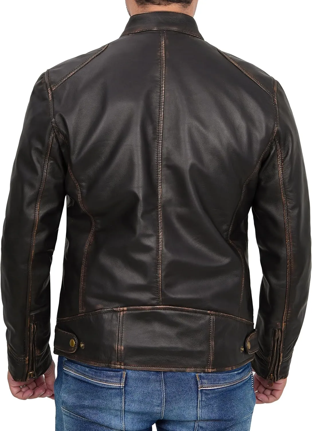 Decrum Mens Leather Jacket - Cafe Racer Style Real Lambskin Leather Jacket Men