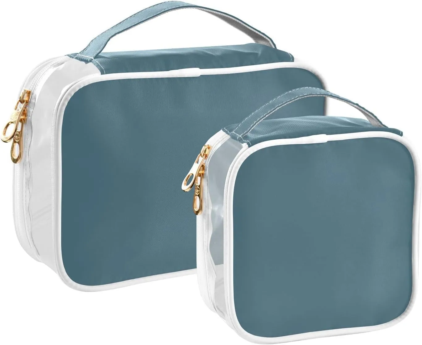 Deep Blue 2 Pieces Clear Makeup Cosmetic Toiletry Bags for Women Men PVC Waterproof Portable Travel Storage Carry Pouch with Gold Zippers Travel Organizer for Traveling Vacation Bathroom Organizing