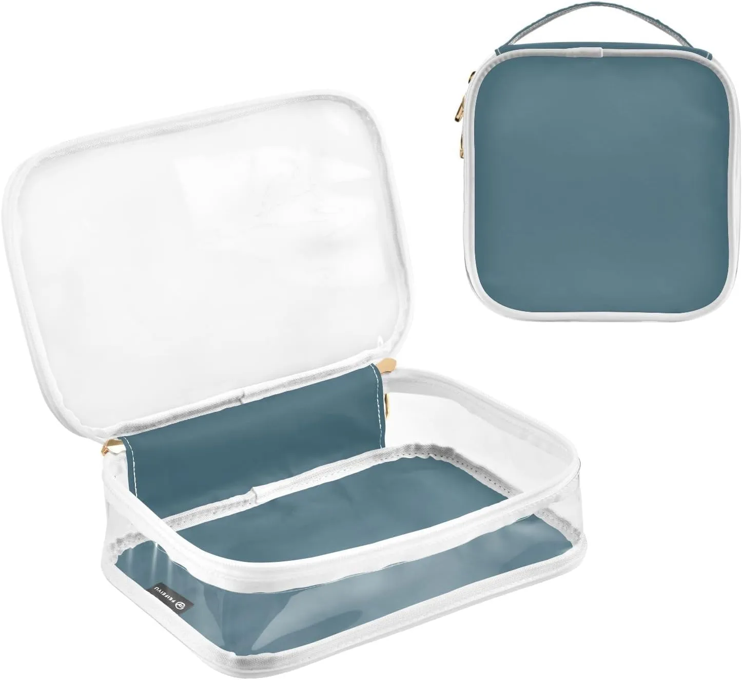 Deep Blue 2 Pieces Clear Makeup Cosmetic Toiletry Bags for Women Men PVC Waterproof Portable Travel Storage Carry Pouch with Gold Zippers Travel Organizer for Traveling Vacation Bathroom Organizing