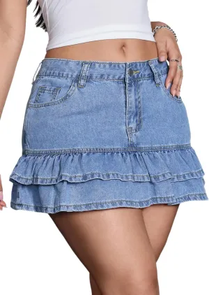 Denim Skirts for Women Casual High Waisted Short Denim Ruffle Skirt Pleated Bodycon Mini Jean Skirt