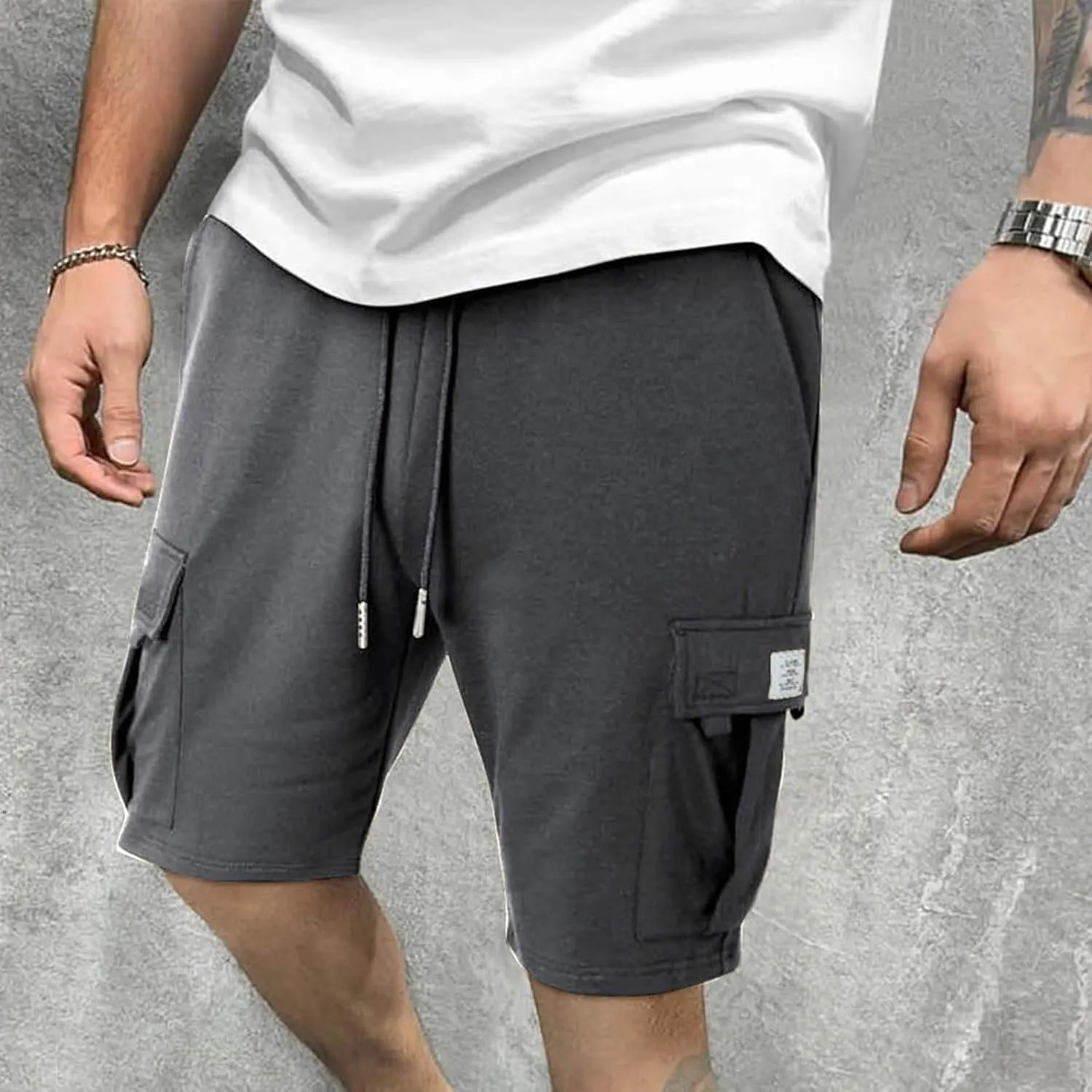 Dgoopd Cargo Shorts for Men Summer Sweat Shorts Drawstring Elastic Waist Shorts Casual Beach Shorts Athletic Gym Shorts 2025