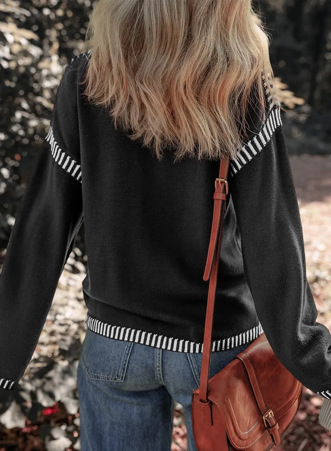 Dokotoo Sweaters for Women Fashion Solid Crewneck Loose Fit Long Sleeve Contrast Cable Knit Pullover Sweater Jumper Tops