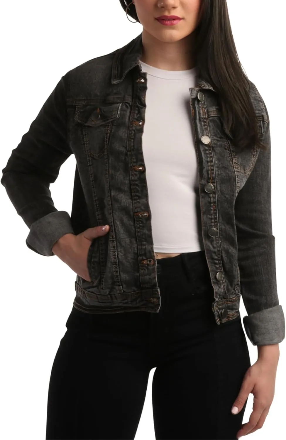 dollhouse Womens Jacket - Basic Denim Classic Crop Jean Jacket (Size: S-XL)