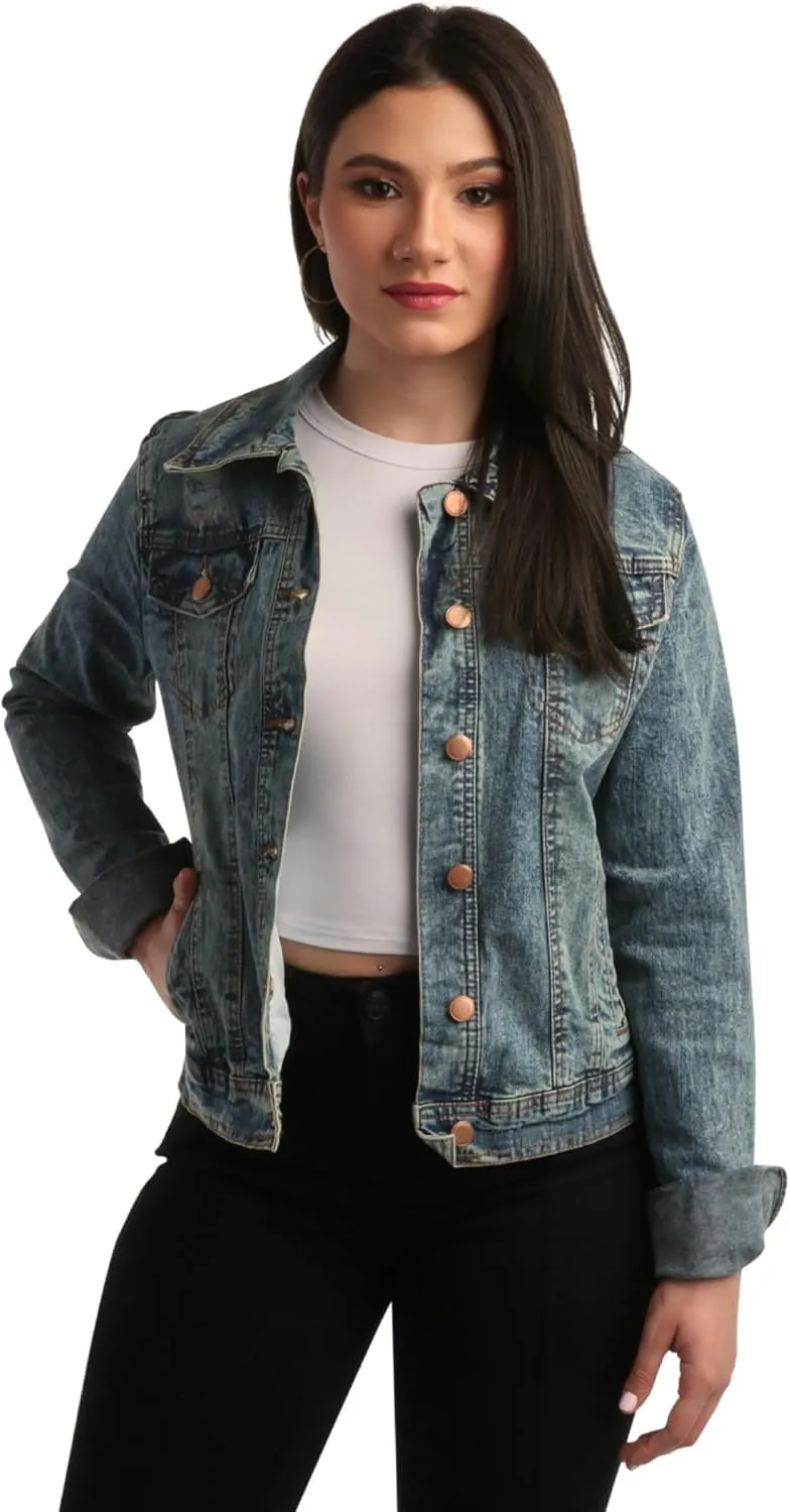 dollhouse Womens Jacket - Basic Denim Classic Crop Jean Jacket (Size: S-XL)