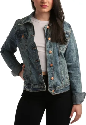 dollhouse Womens Jacket - Basic Denim Classic Crop Jean Jacket (Size: S-XL)