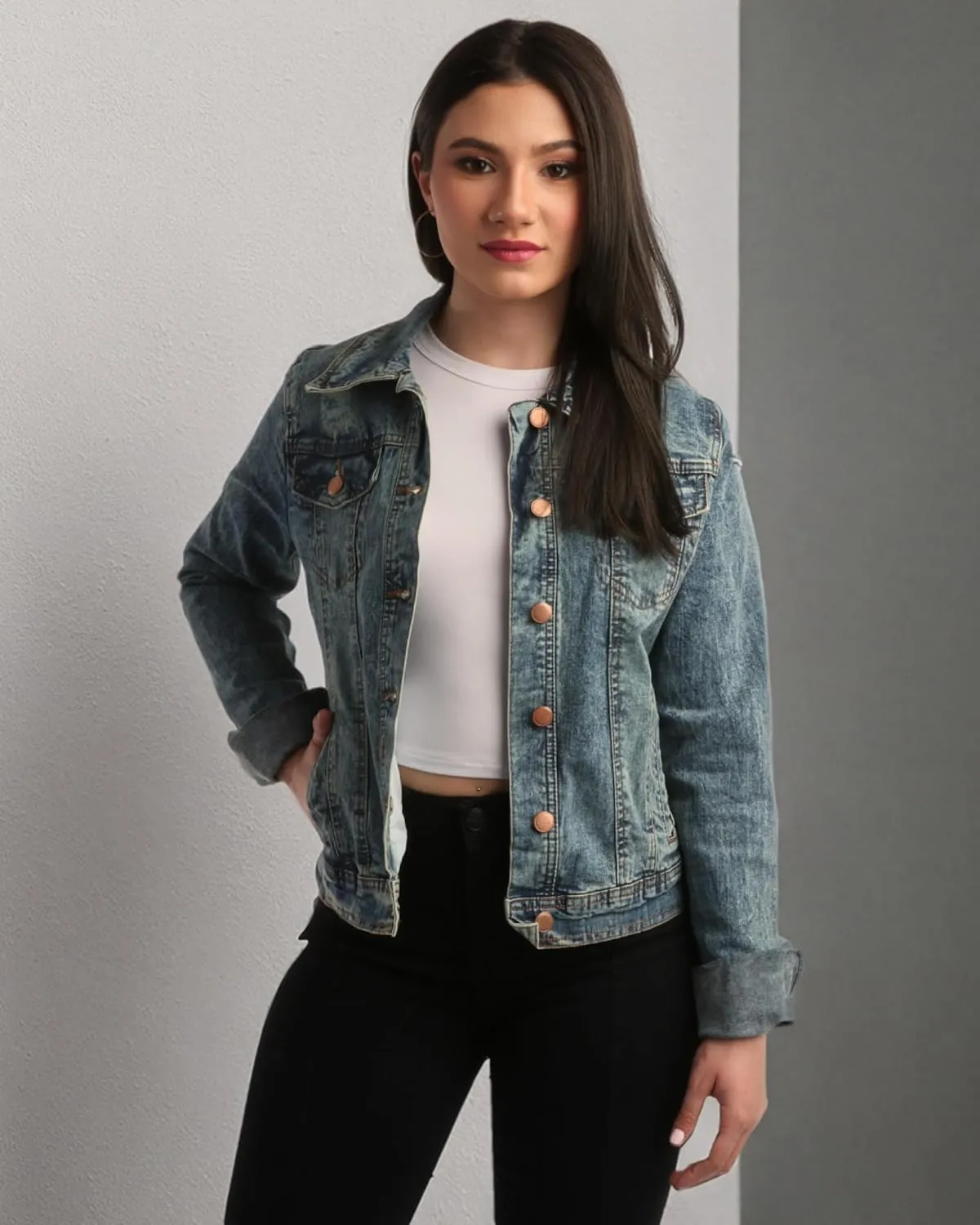 dollhouse Womens Jacket - Basic Denim Classic Crop Jean Jacket (Size: S-XL)