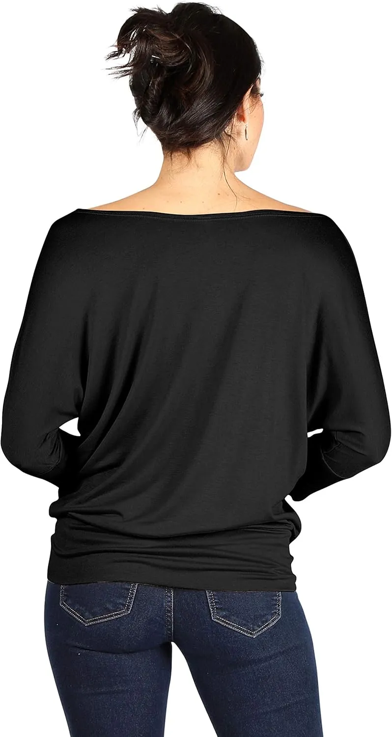 Dolman Tops for Women Off The Shoulder Tops Banded Waistband Shirts 3/4 Sleeves Regular and Plus Size Tops