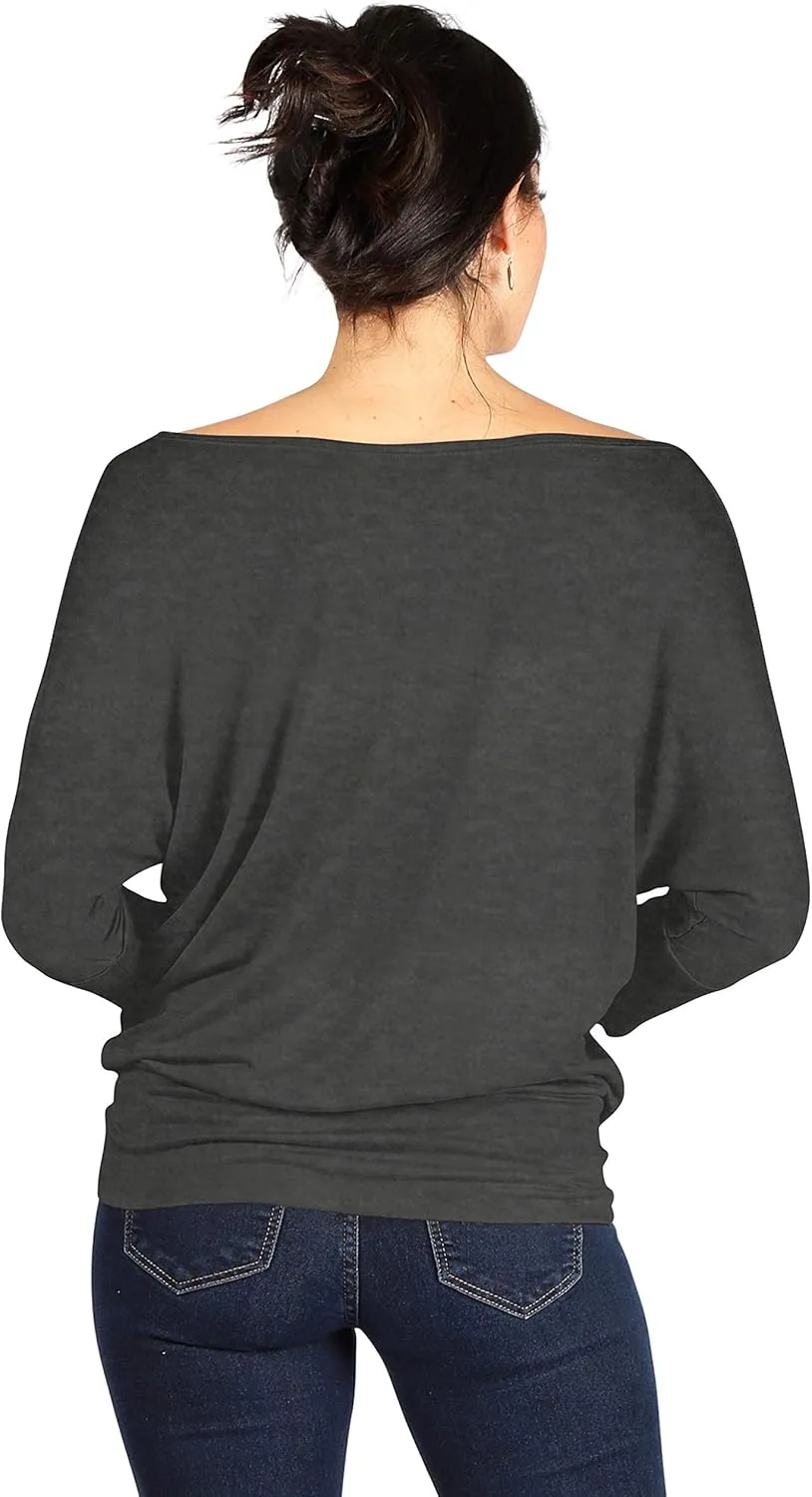 Dolman Tops for Women Off The Shoulder Tops Banded Waistband Shirts 3/4 Sleeves Regular and Plus Size Tops