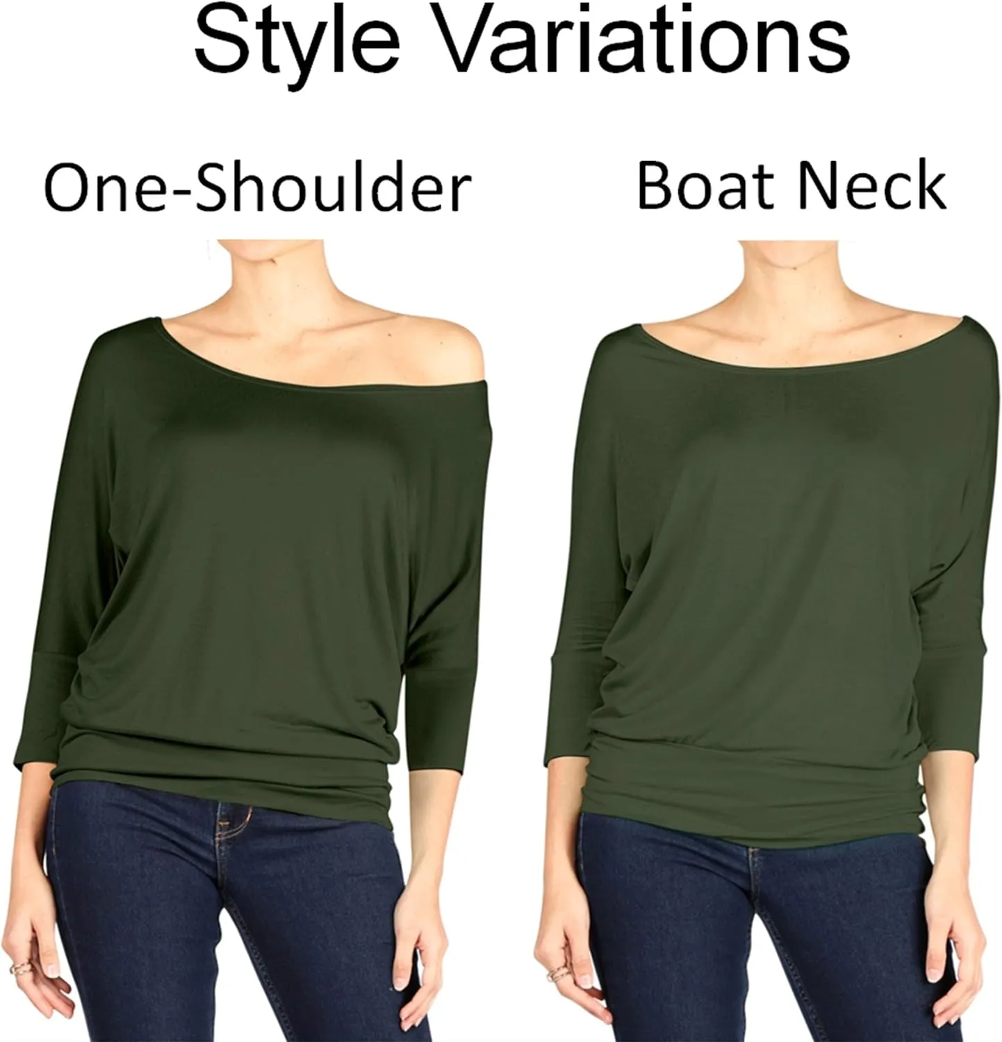 Dolman Tops for Women Off The Shoulder Tops Banded Waistband Shirts 3/4 Sleeves Regular and Plus Size Tops