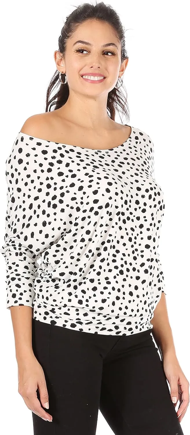 Dolman Tops for Women Off The Shoulder Tops Banded Waistband Shirts 3/4 Sleeves Regular and Plus Size Tops