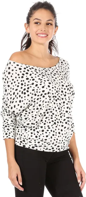 Dolman Tops for Women Off The Shoulder Tops Banded Waistband Shirts 3/4 Sleeves Regular and Plus Size Tops