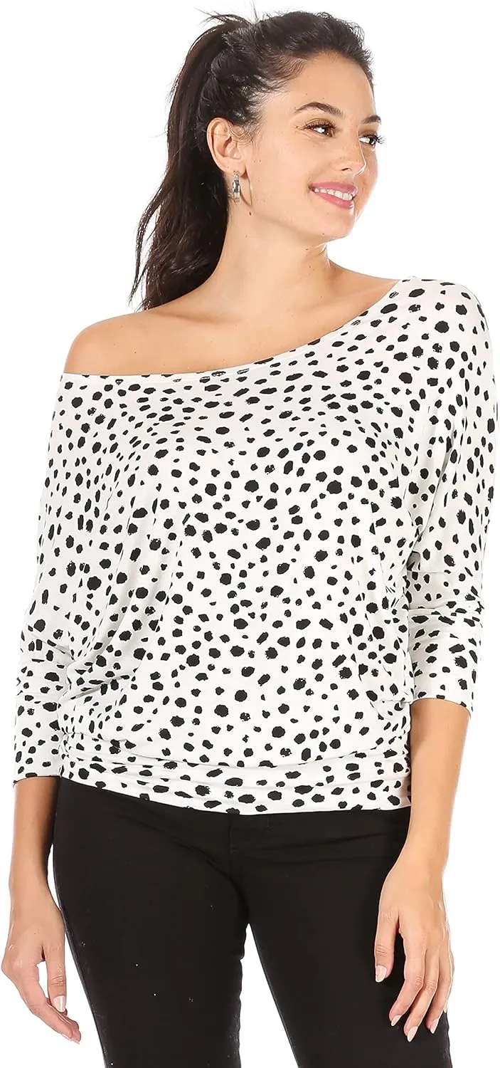 Dolman Tops for Women Off The Shoulder Tops Banded Waistband Shirts 3/4 Sleeves Regular and Plus Size Tops