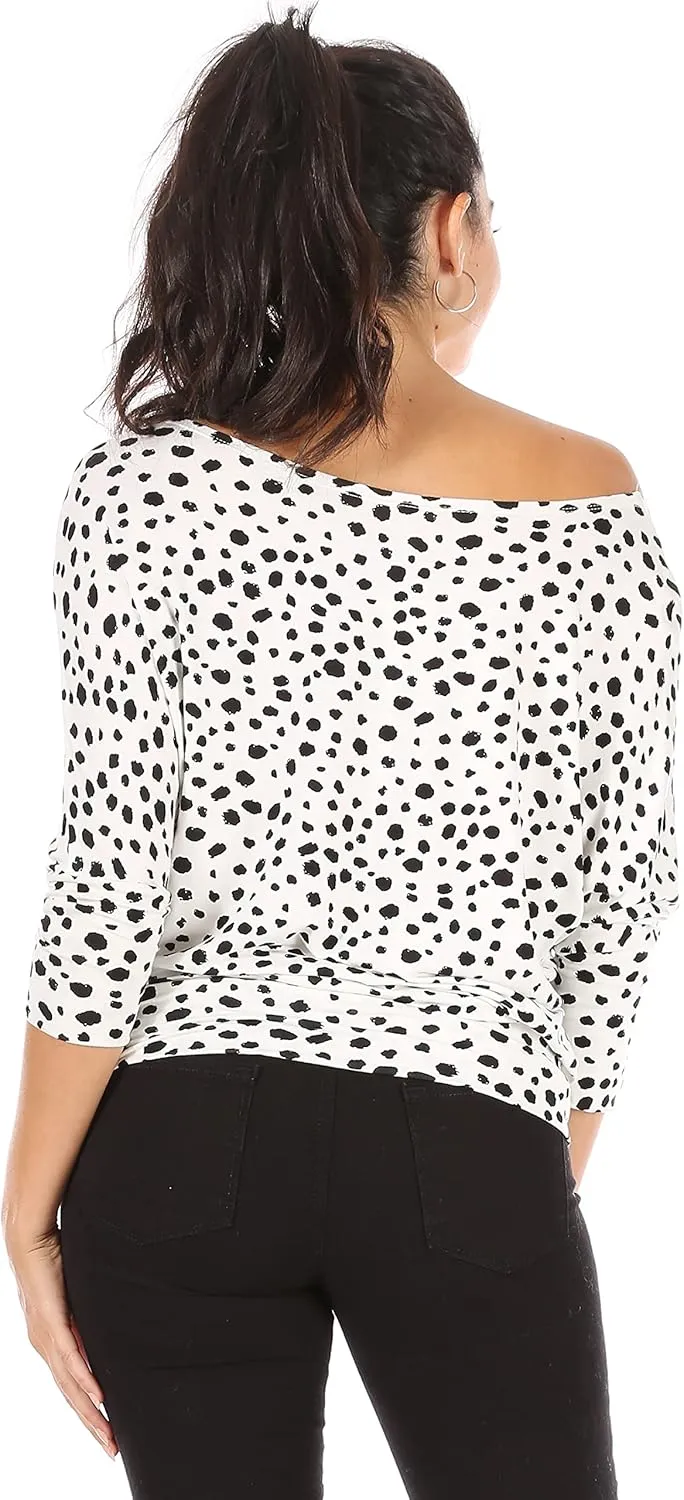 Dolman Tops for Women Off The Shoulder Tops Banded Waistband Shirts 3/4 Sleeves Regular and Plus Size Tops