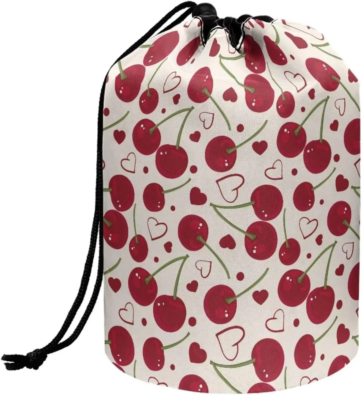 Dolyues Cherry Cosmetic Bag for Women Portable Makeup Organizer Bag Large Capacity Soft Drawstring Make Up Bag Foldable Toiletry Bucket Bag for Travel