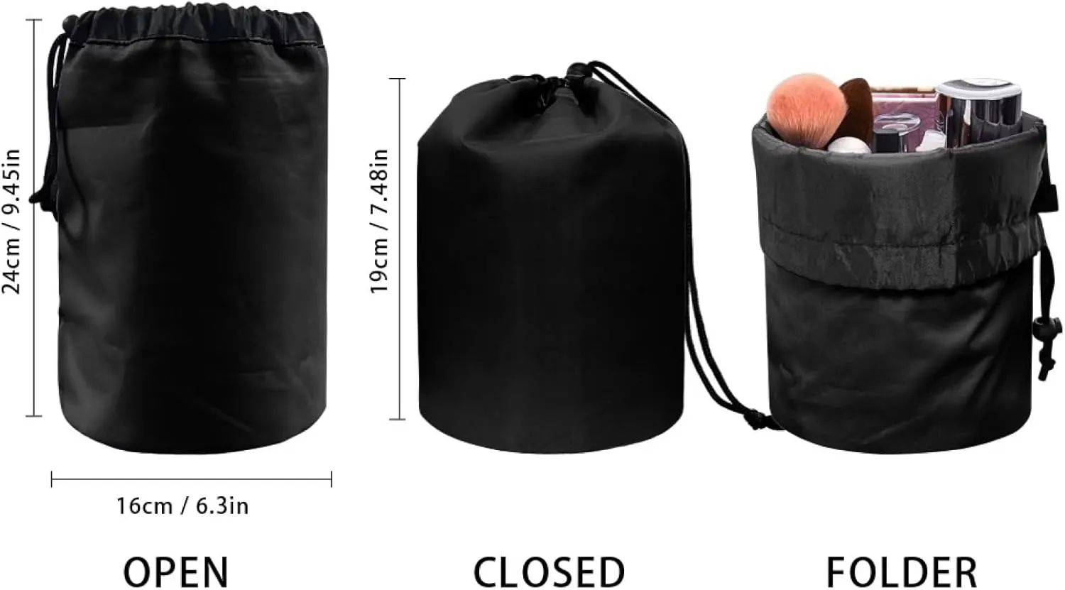 Dolyues Cherry Cosmetic Bag for Women Portable Makeup Organizer Bag Large Capacity Soft Drawstring Make Up Bag Foldable Toiletry Bucket Bag for Travel