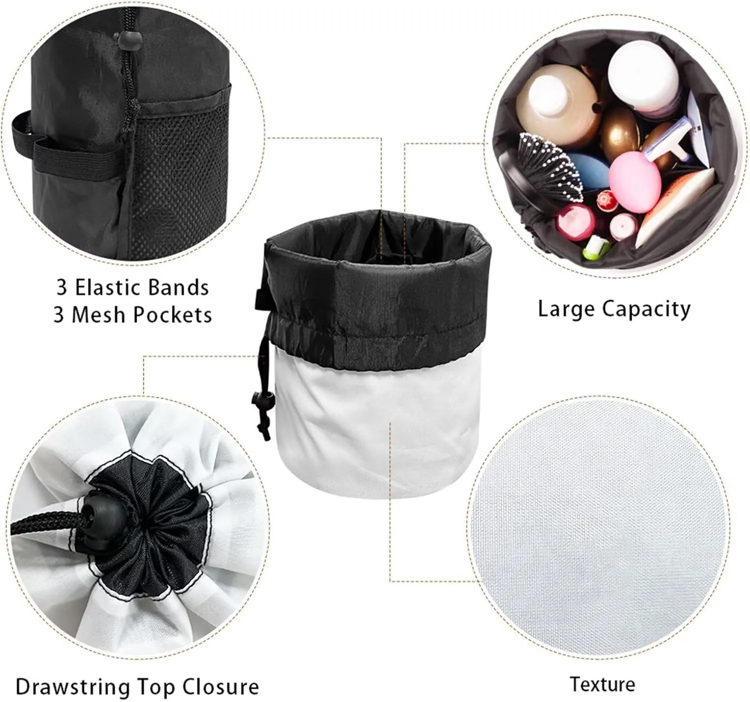 Dolyues Cherry Cosmetic Bag for Women Portable Makeup Organizer Bag Large Capacity Soft Drawstring Make Up Bag Foldable Toiletry Bucket Bag for Travel