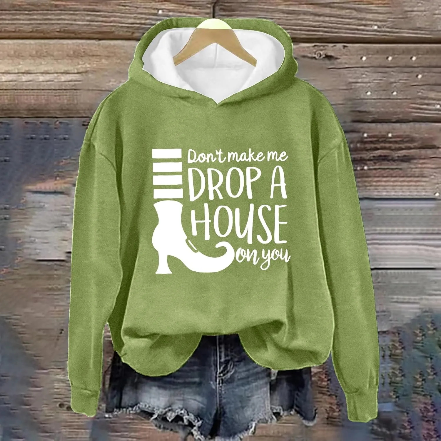 Don't Make Me Drop A House On You Halloween Hoodies Woman Funny Graphic Oversized Pullover Sweatshirts