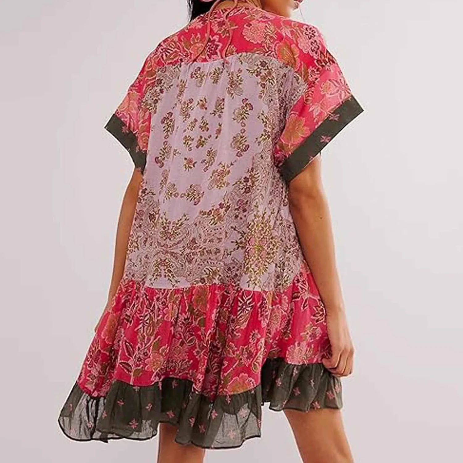 Dresses for Women 2024 Summer Boho Dress Floral Casual Sundresses Sexy V Neck Babydoll Dresses Dress