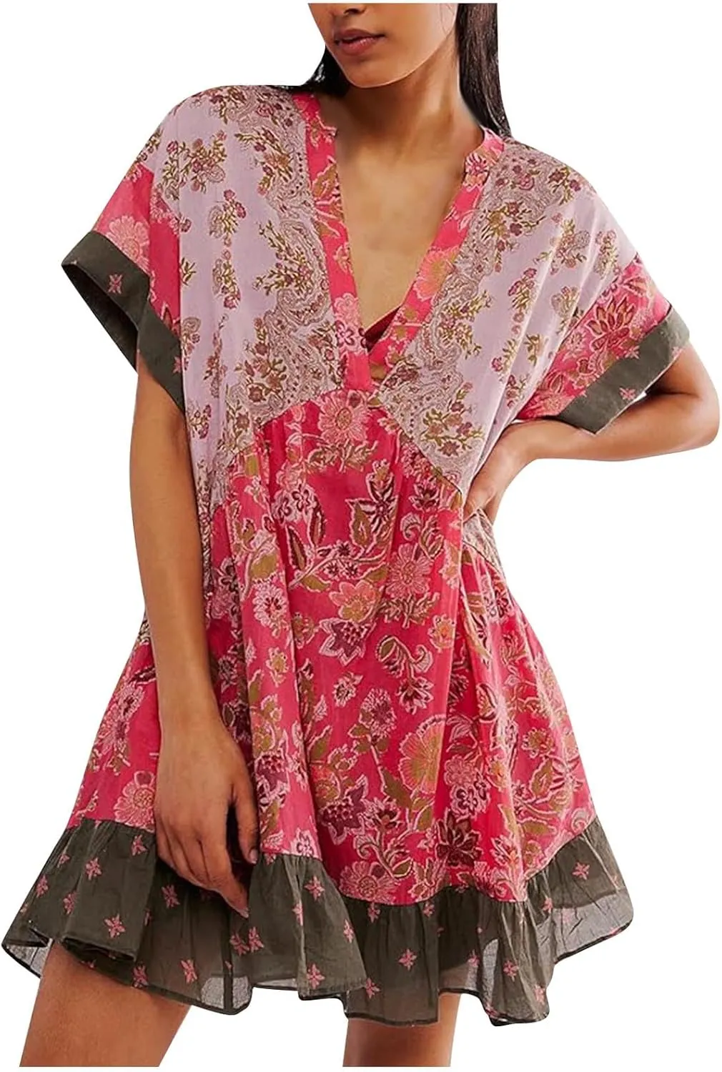 Dresses for Women 2024 Summer Boho Dress Floral Casual Sundresses Sexy V Neck Babydoll Dresses Dress