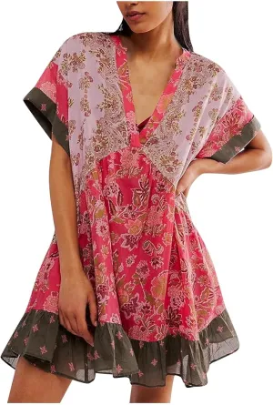 Dresses for Women 2024 Summer Boho Dress Floral Casual Sundresses Sexy V Neck Babydoll Dresses Dress
