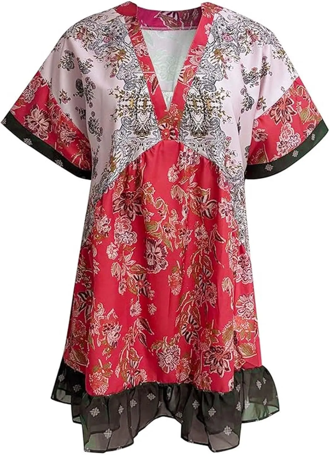 Dresses for Women 2024 Summer Boho Dress Floral Casual Sundresses Sexy V Neck Babydoll Dresses Dress