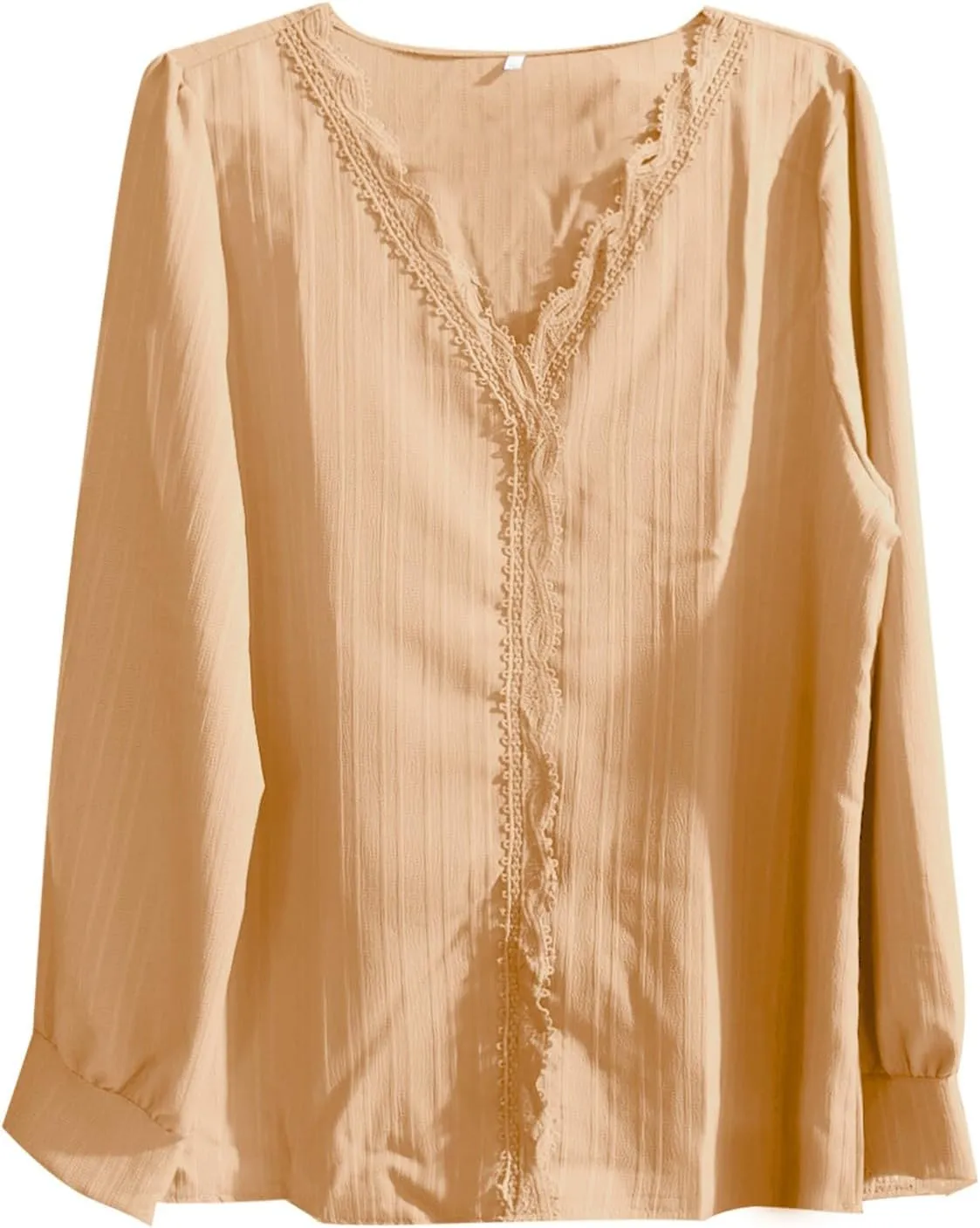 Dressy T Shirts for Women Elegant Lace Patchwork V Neck Long Sleeve Pleated Tops Office Work Going Out Party Blouse