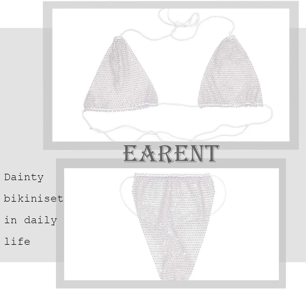 Earent Mesh Rhinestone Body Chain Set Beach Chest Belly Chains Crystal Bikini Nightclub Party Bra Breast Chains Rave Body jewelry for Women