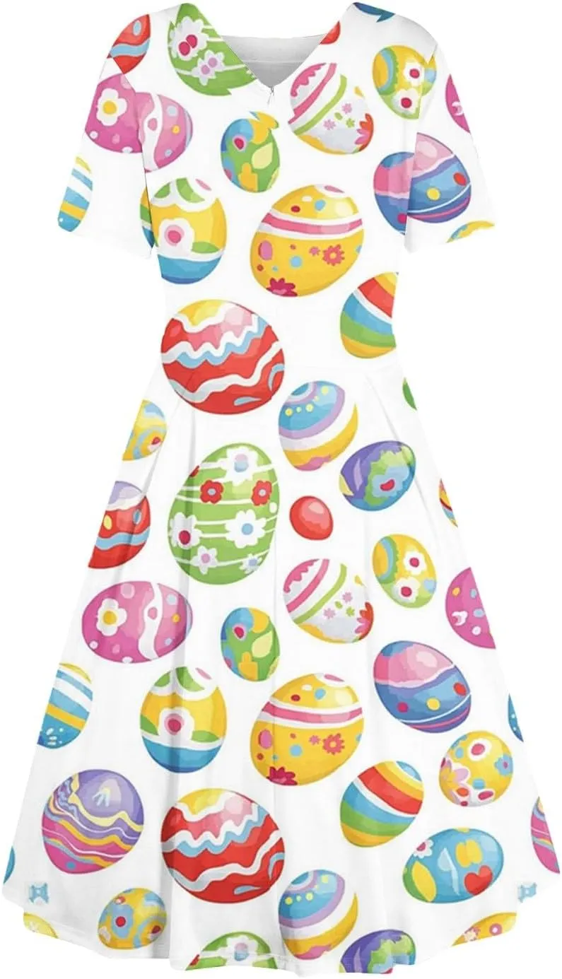 Easter Dresses for Women 2025 Spring Casual Short Sleeve Swing Flowy Beach Mini Vacation Dress